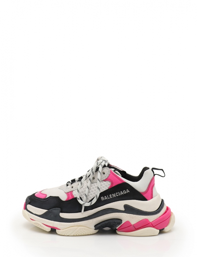 バレンシアガ BALENCIAGA スニーカー ローカット トリプルS アイボリー ピンク マルチカラー 23 シューズ 517334 ナイロン ヌバックレザー